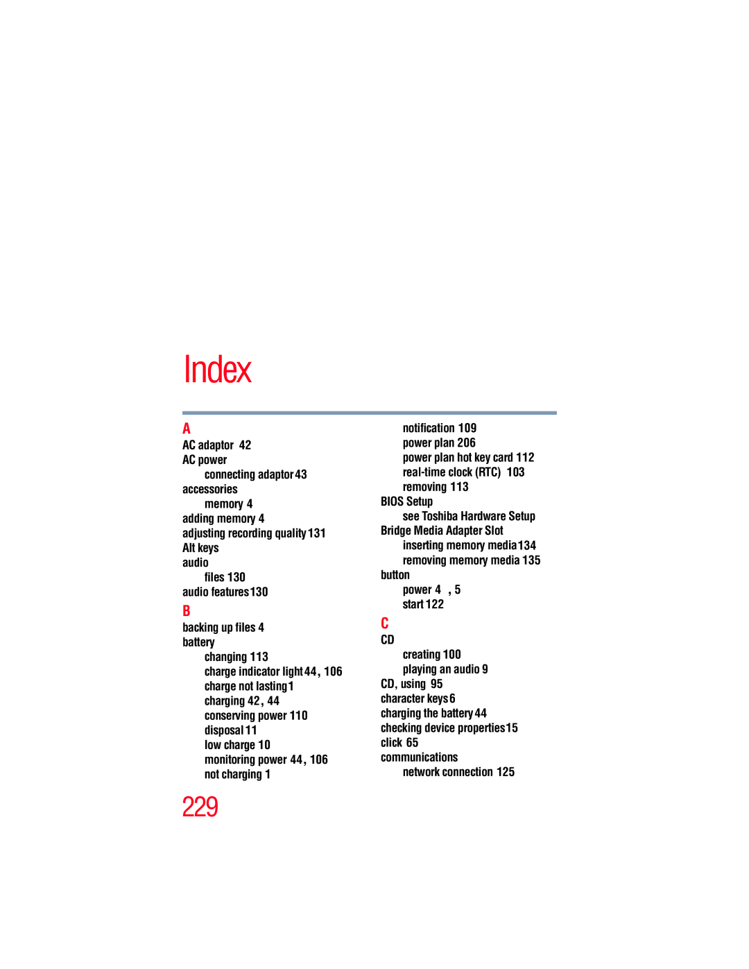 Toshiba A135, A130 manual Index 