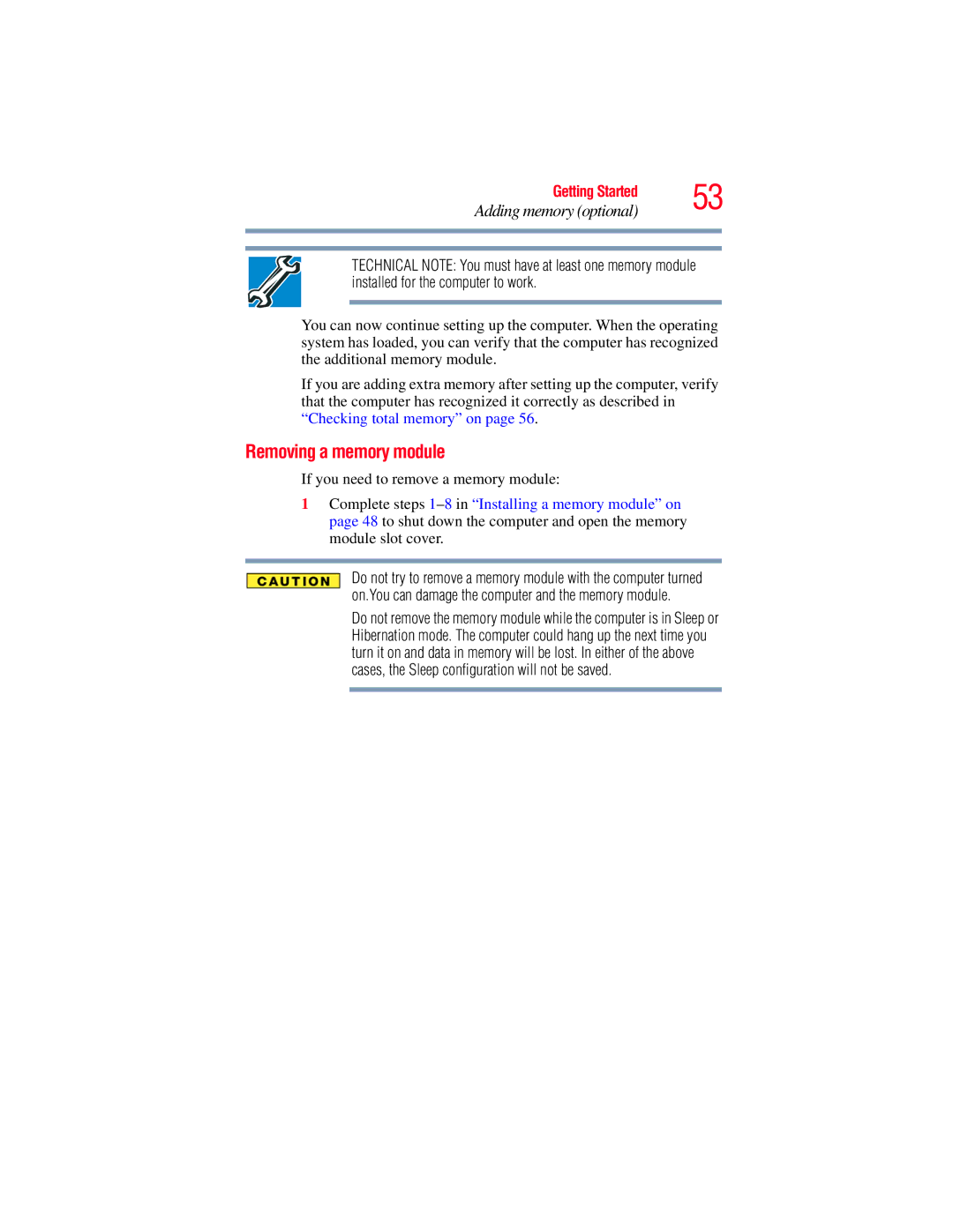 Toshiba A135, A130 manual Removing a memory module 