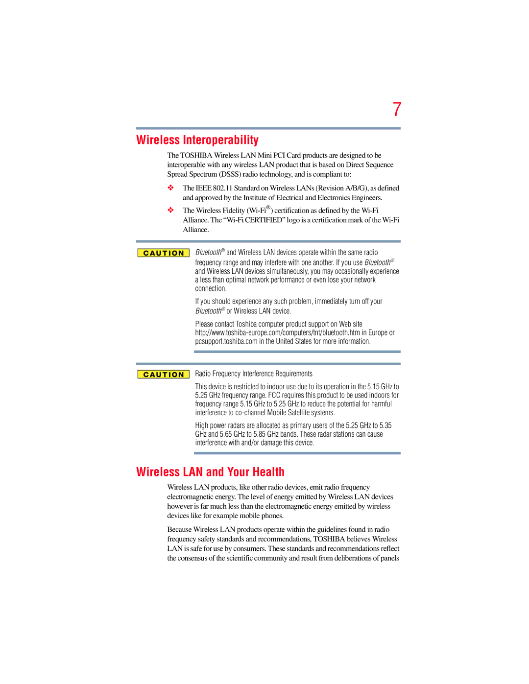 Toshiba A135, A130 manual Wireless Interoperability, Wireless LAN and Your Health 