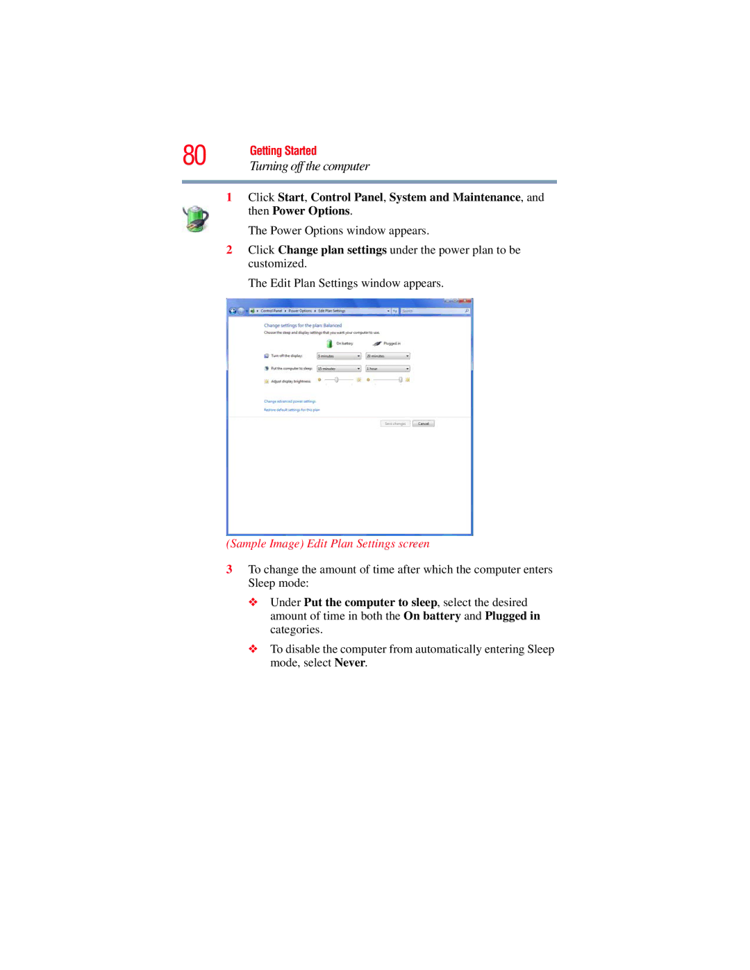 Toshiba A130, A135 manual Sample Image Edit Plan Settings screen 