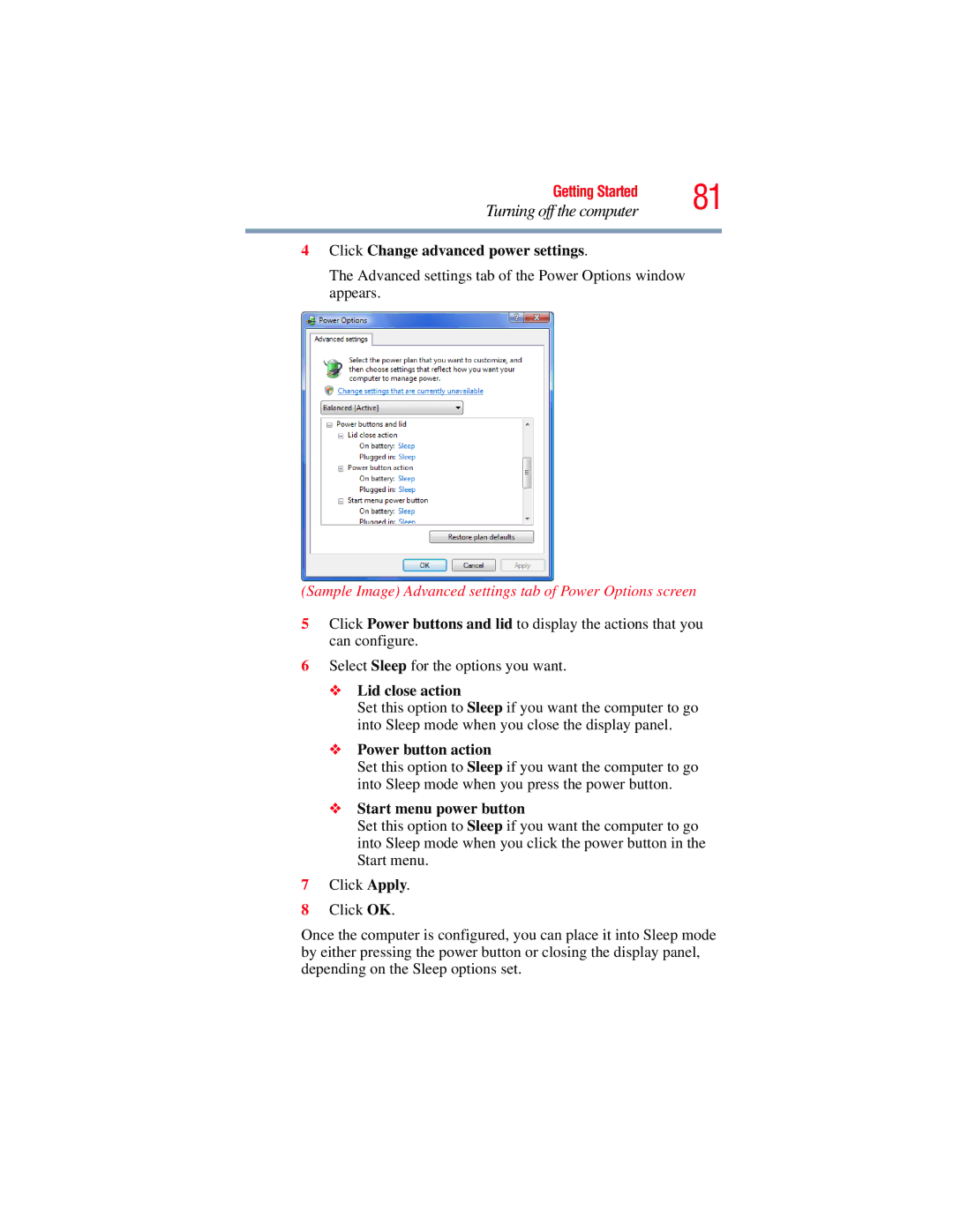 Toshiba A135, A130 manual Click Change advanced power settings 