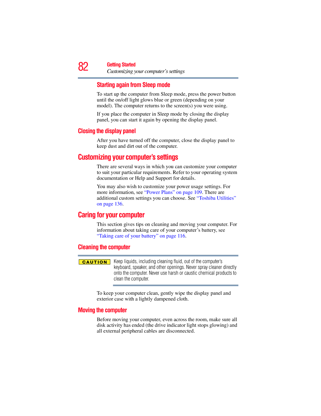 Toshiba A130, A135 manual Customizing your computer’s settings, Caring for your computer 