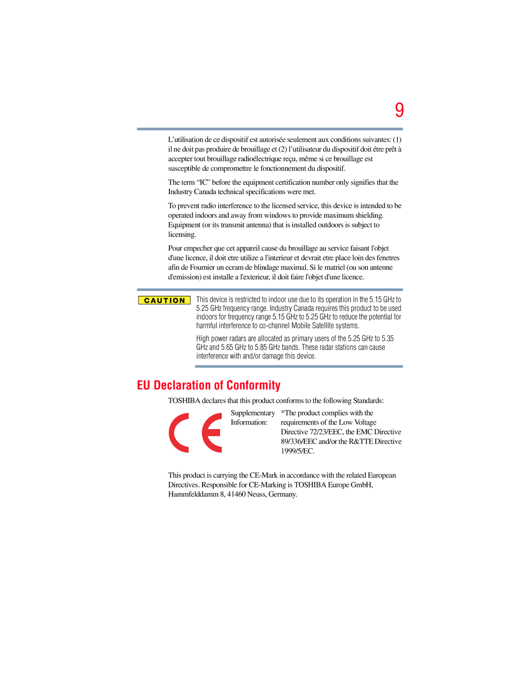 Toshiba A135, A130 manual EU Declaration of Conformity 