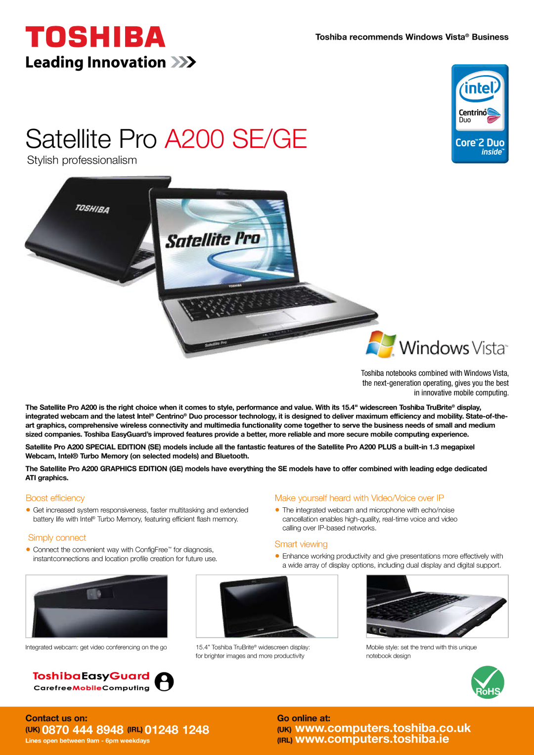 Toshiba A200 GE manual Satellite Pro A200 SE/GE, Stylish professionalism 