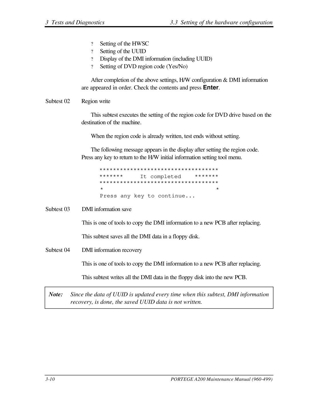 Toshiba A200 manual Tests and Diagnostics Setting of the hardware configuration 