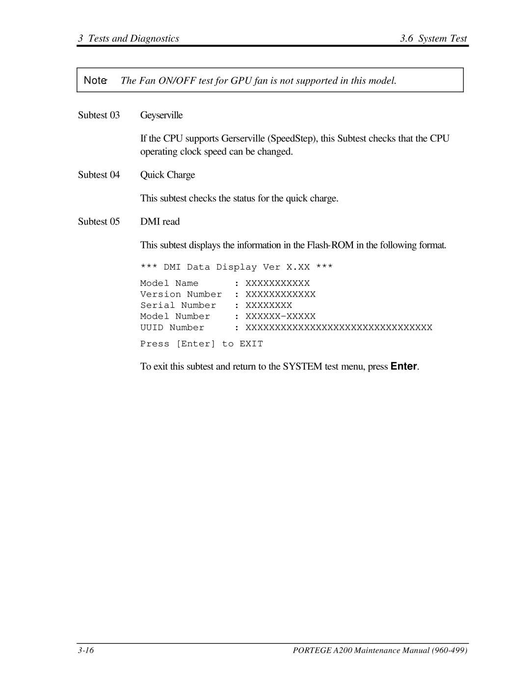 Toshiba A200 manual Tests and Diagnostics System Test 