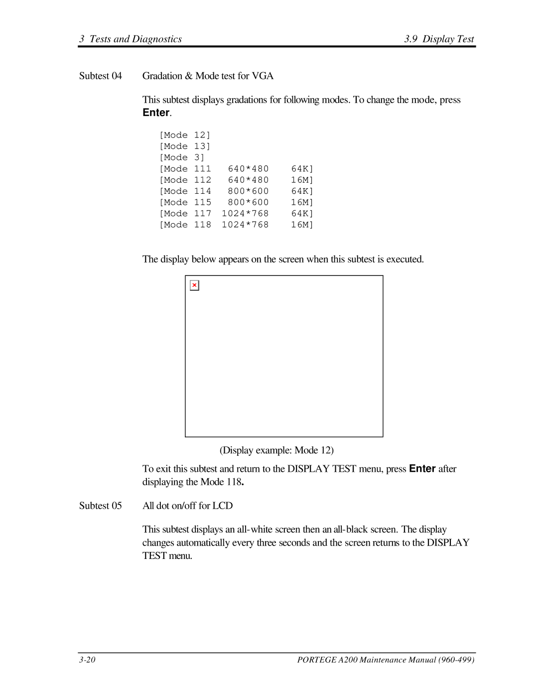 Toshiba A200 manual Tests and Diagnostics Display Test 