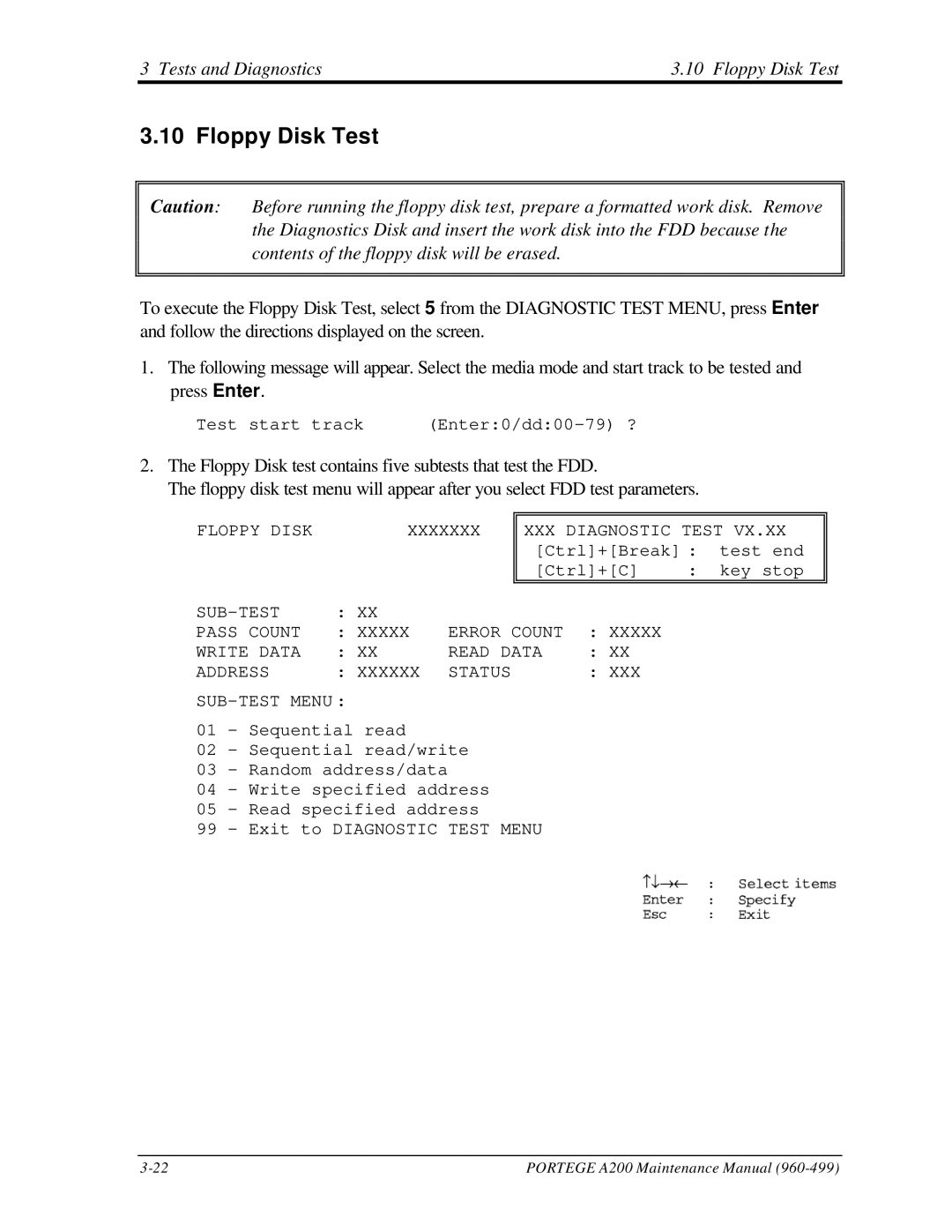 Toshiba A200 manual Tests and Diagnostics Floppy Disk Test 