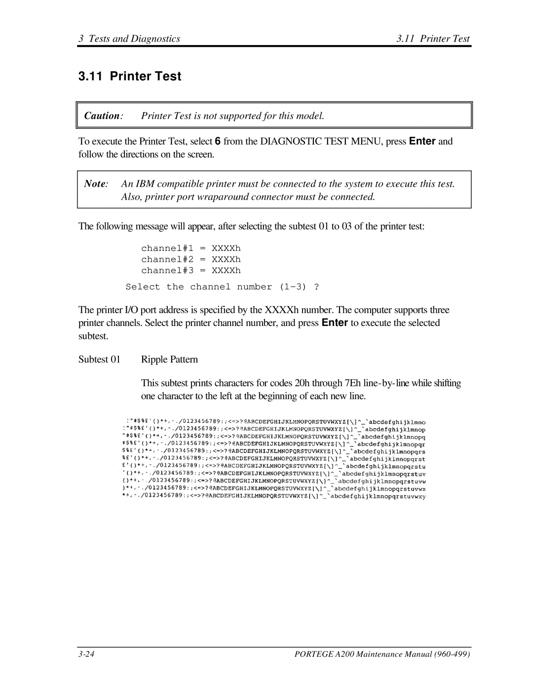 Toshiba A200 manual Tests and Diagnostics Printer Test 