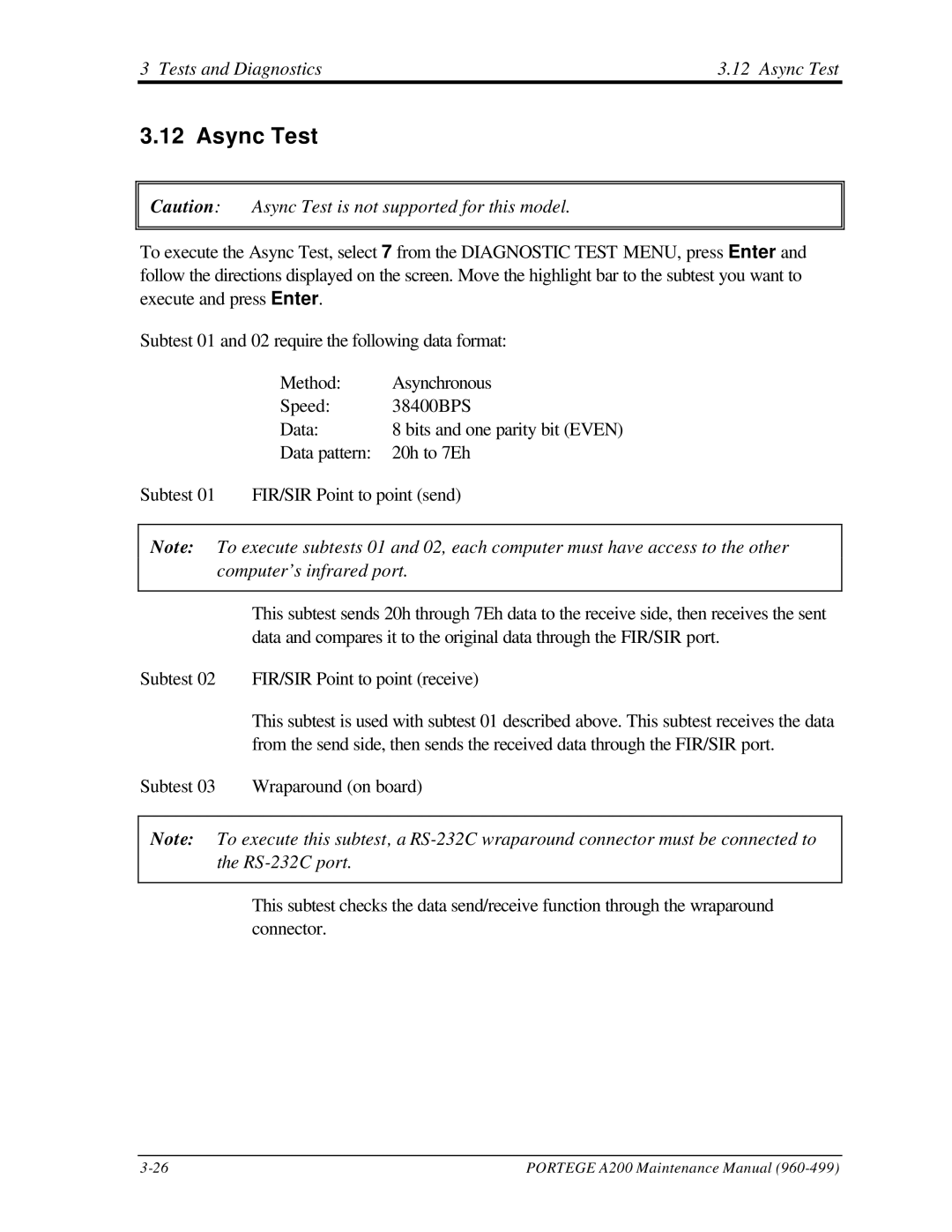 Toshiba A200 manual Tests and Diagnostics Async Test 