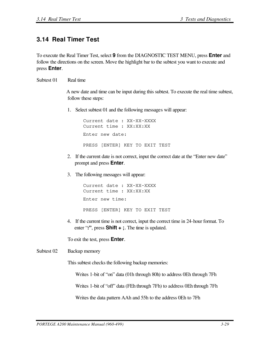 Toshiba A200 manual Real Timer Test Tests and Diagnostics 