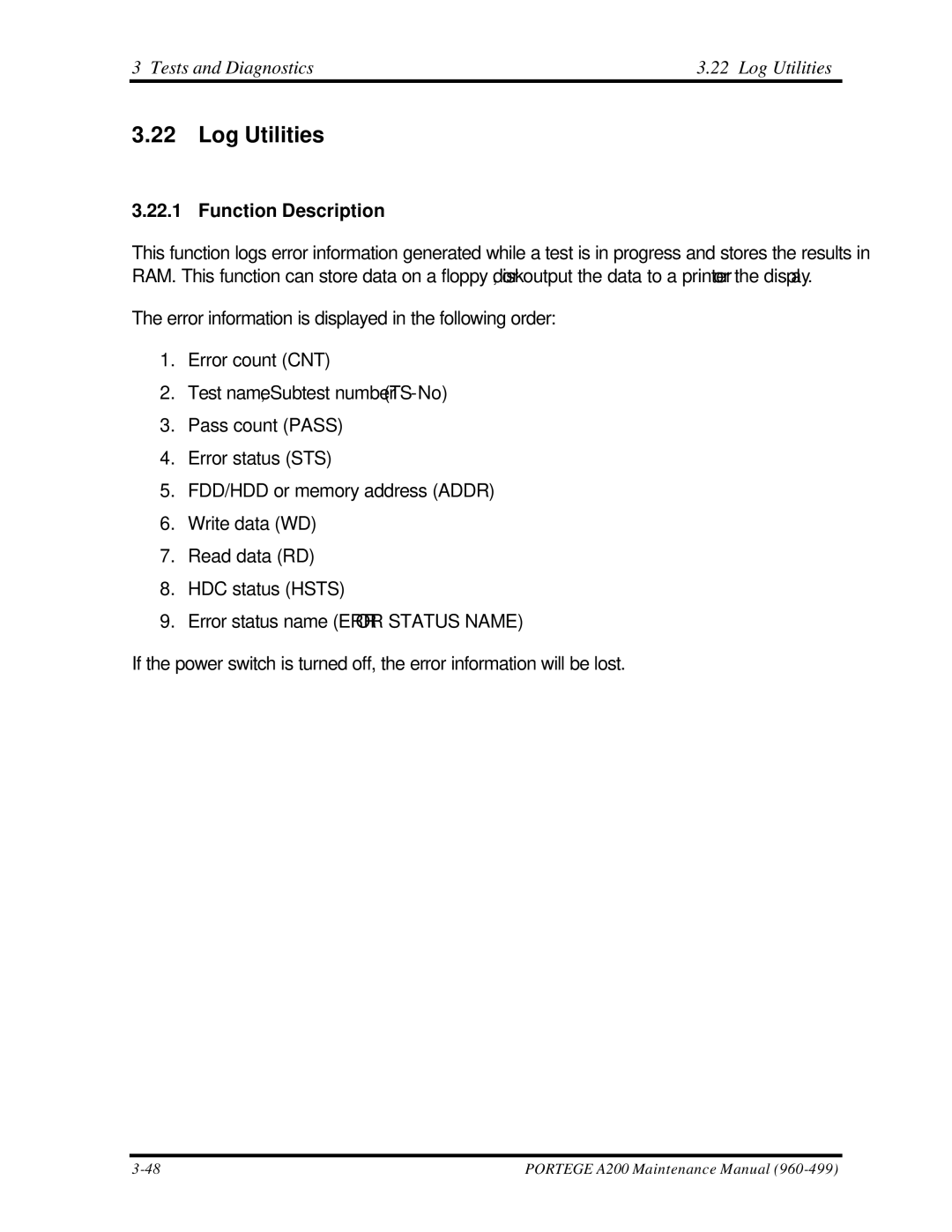 Toshiba A200 manual Tests and Diagnostics Log Utilities 