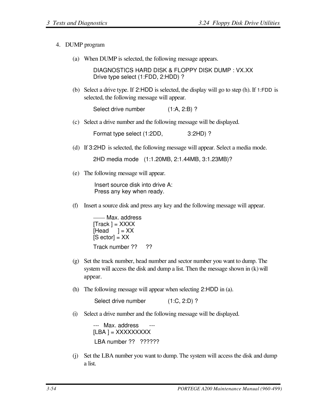 Toshiba A200 manual DIAGNOSTICS-HARD Disk & Floppy Disk Dump 