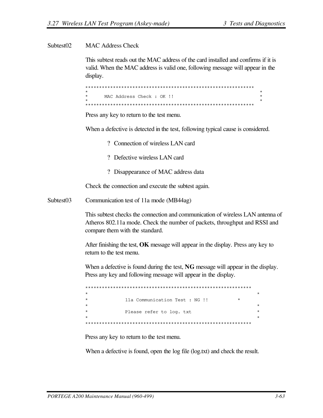 Toshiba A200 manual MAC Address Check OK 