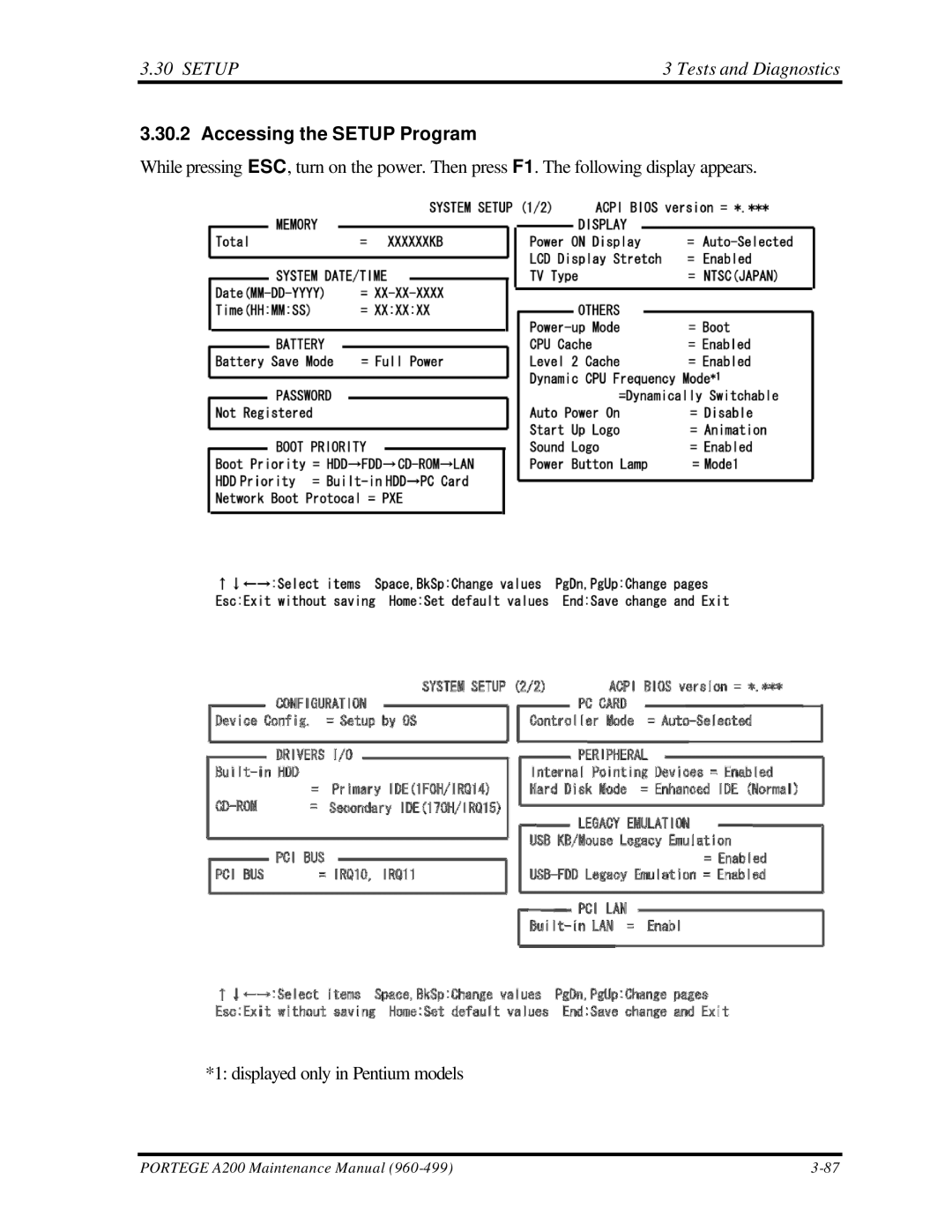 Toshiba A200 manual Accessing the Setup Program 