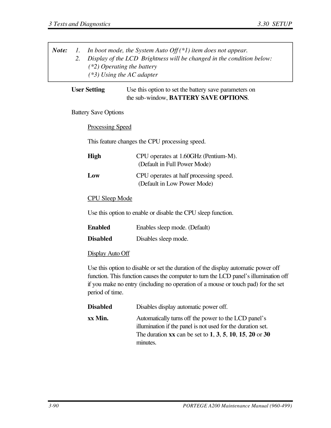 Toshiba A200 manual User Setting 