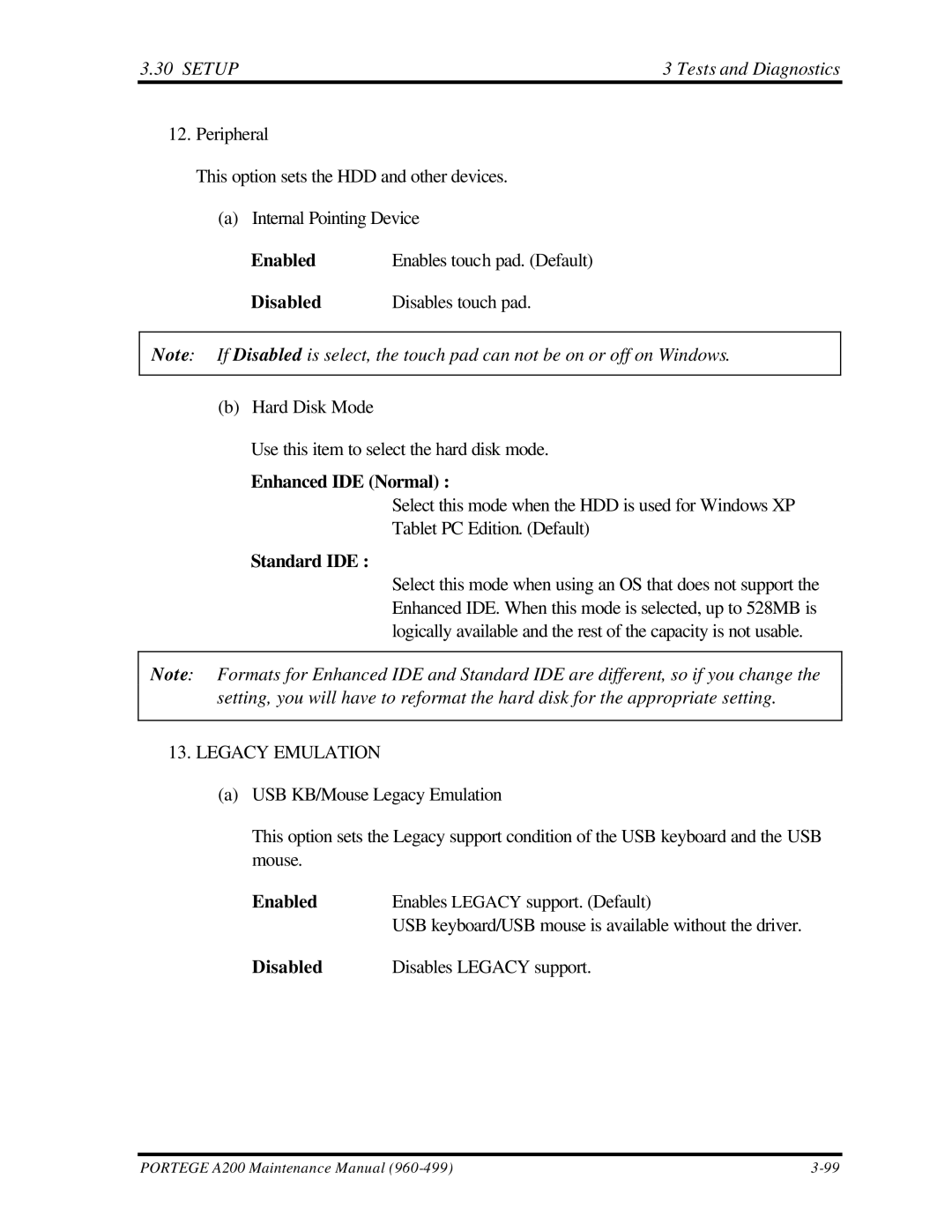 Toshiba A200 manual Enhanced IDE Normal 