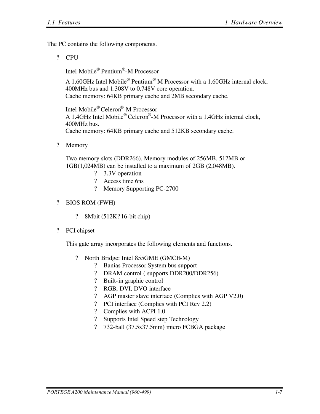 Toshiba A200 manual ? Cpu 