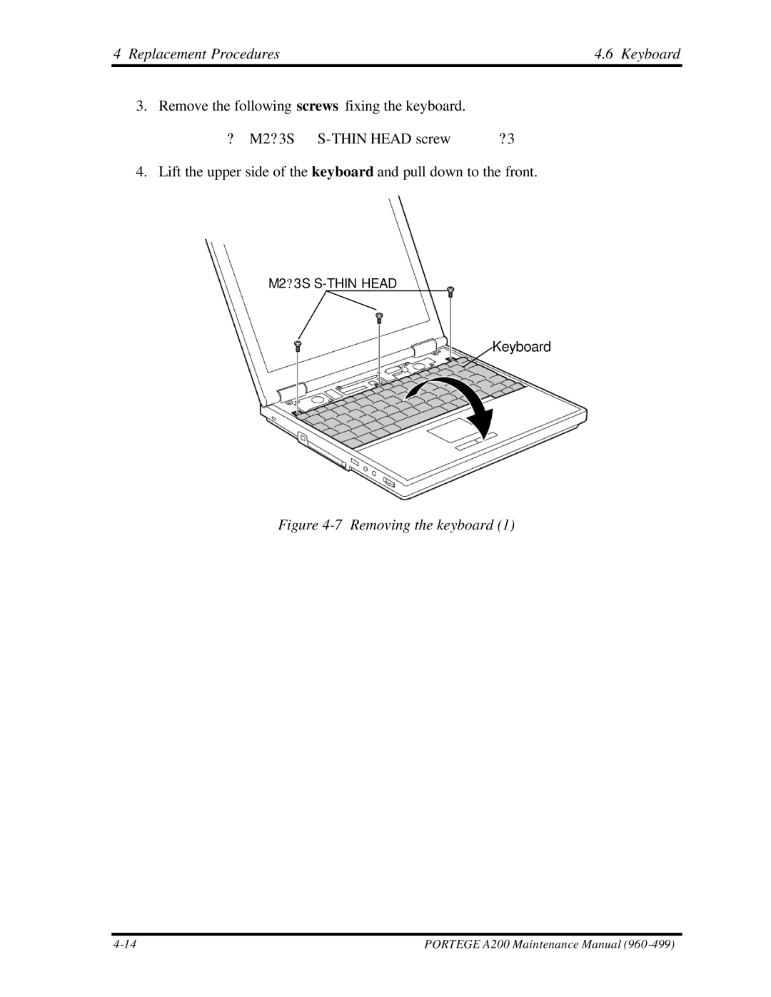 Toshiba A200 manual Removing the keyboard 