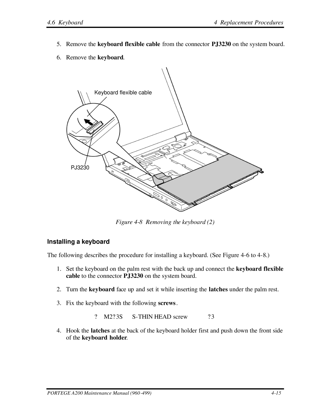 Toshiba A200 manual Installing a keyboard 