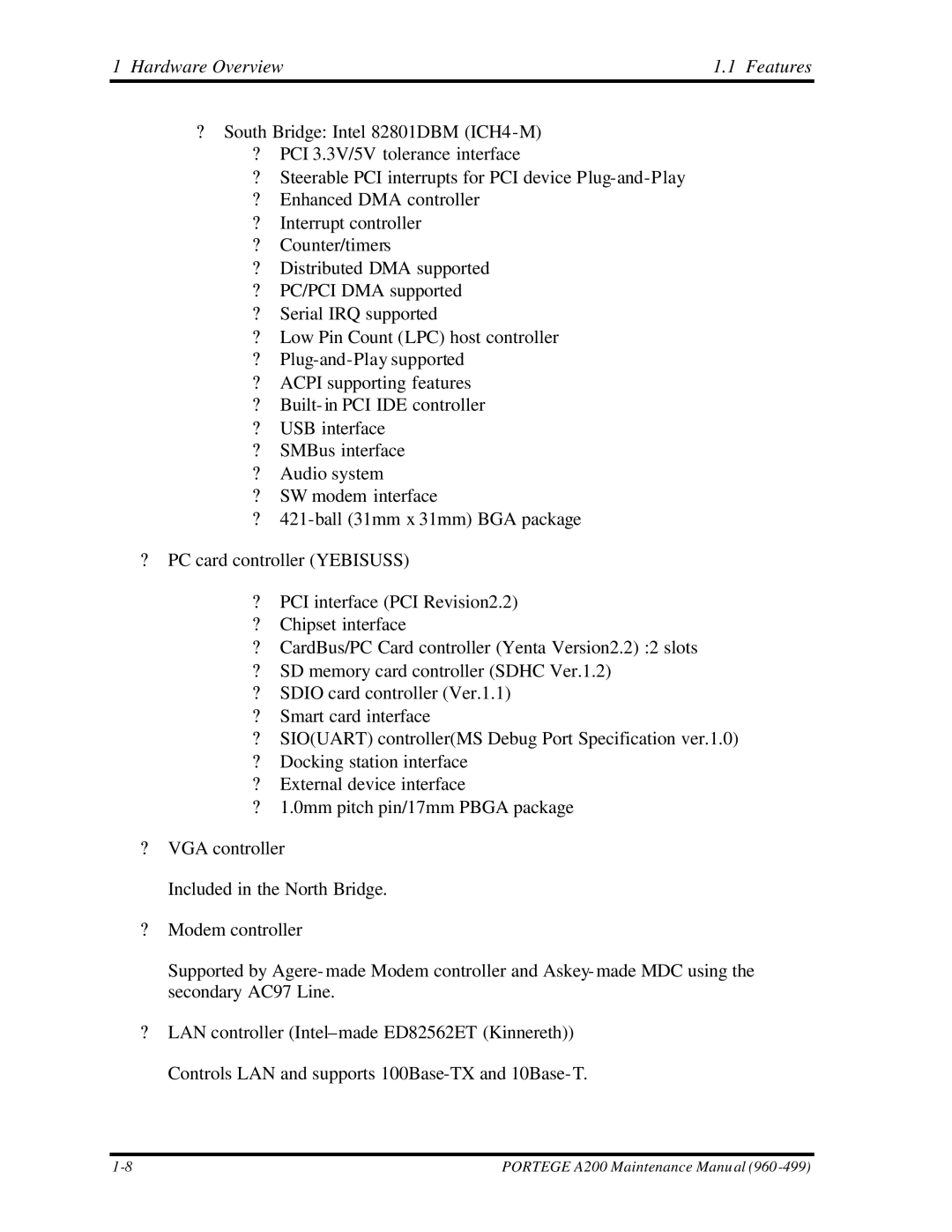 Toshiba A200 manual Hardware Overview Features 