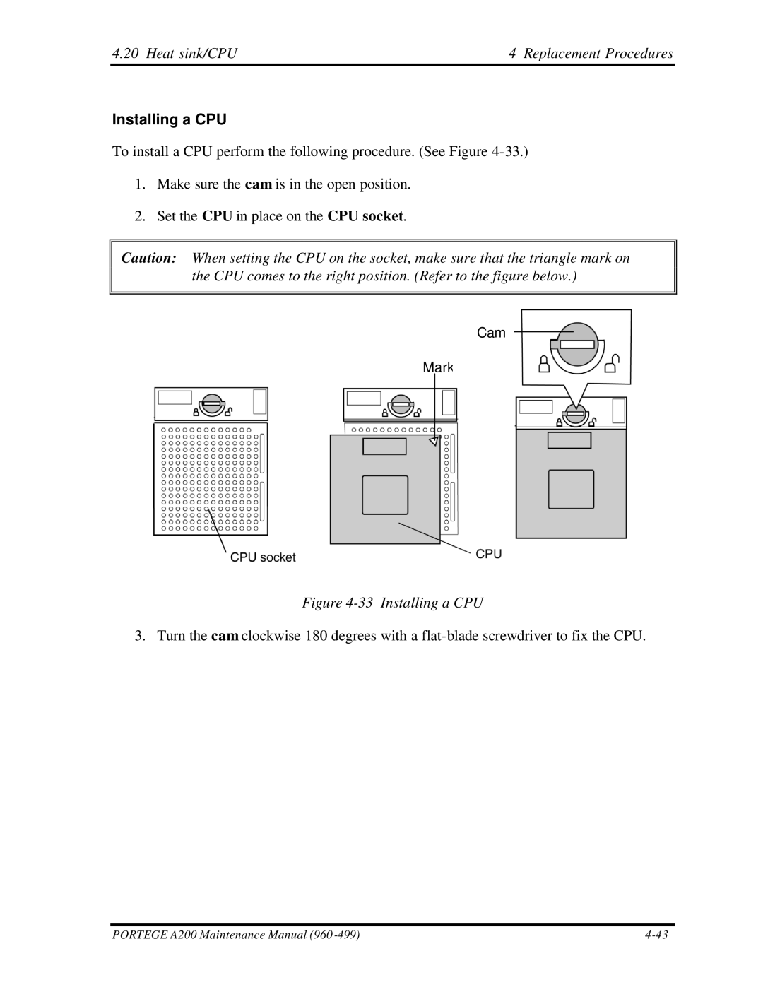 Toshiba A200 manual Installing a CPU 