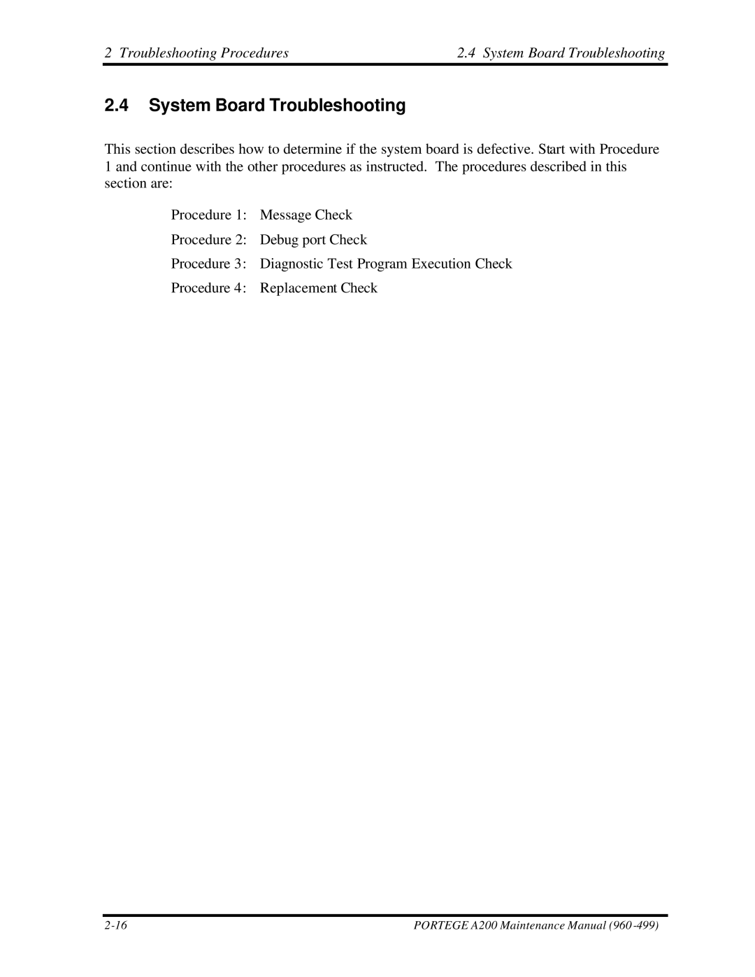 Toshiba A200 manual Troubleshooting Procedures System Board Troubleshooting 