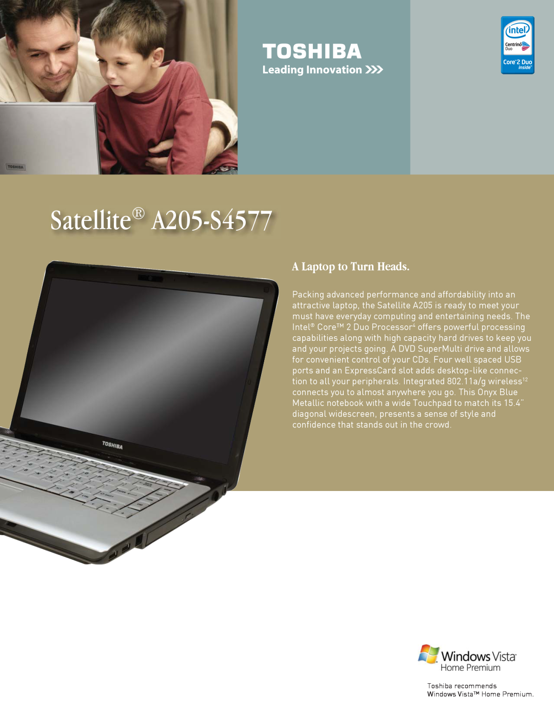 Toshiba manual Satellite A205-S4577, A Laptop to Turn Heads 