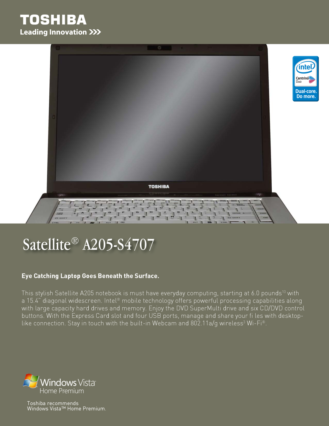 Toshiba manual Satellite A205-S4707, Eye Catching Laptop Goes Beneath the Surface 