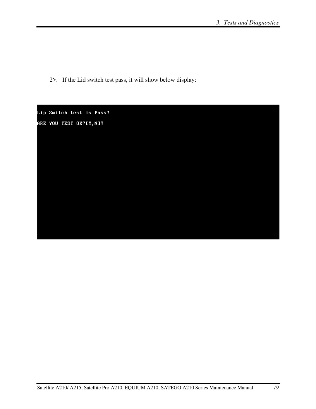 Toshiba a210 manual If the Lid switch test pass, it will show below display 