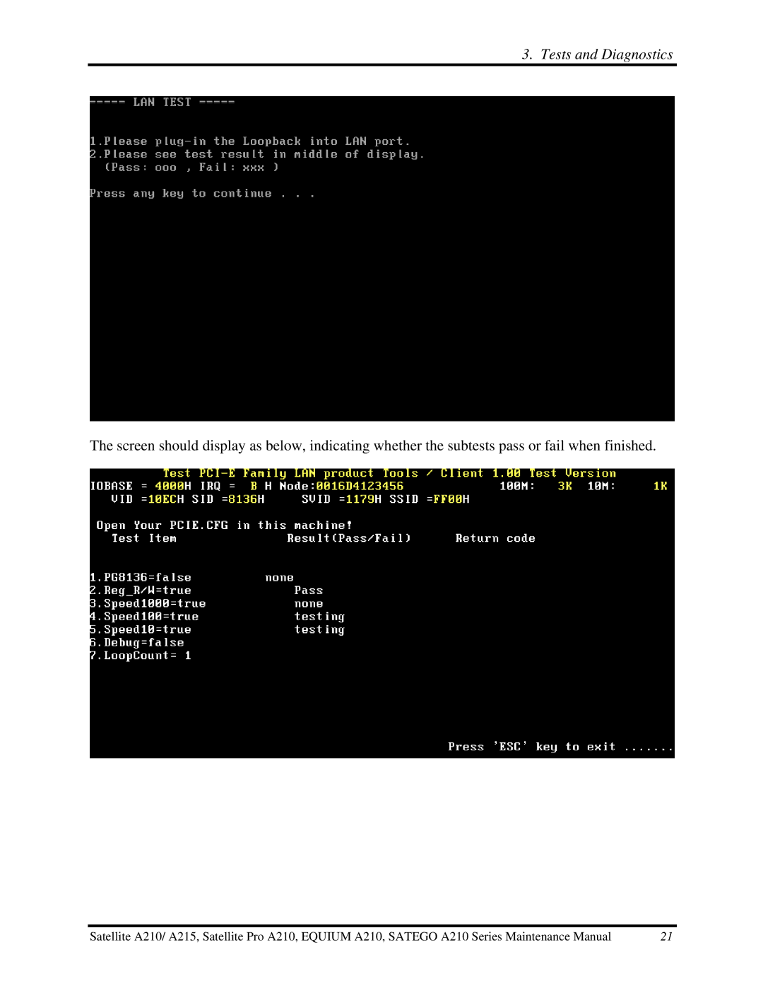 Toshiba a210 manual Tests and Diagnostics 