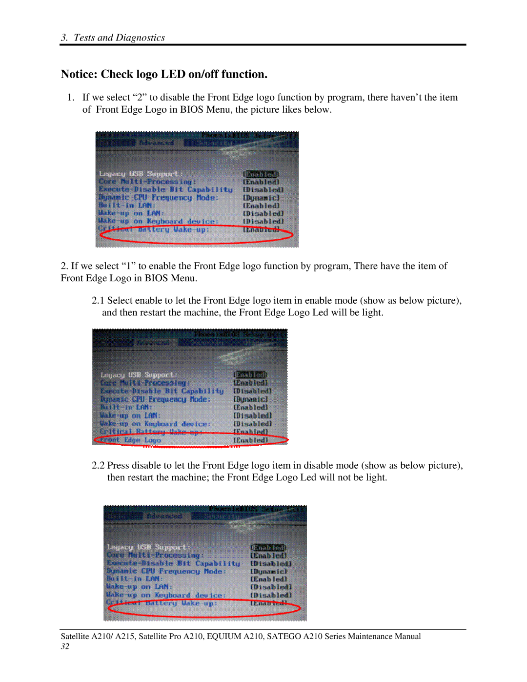 Toshiba a210 manual Tests and Diagnostics 