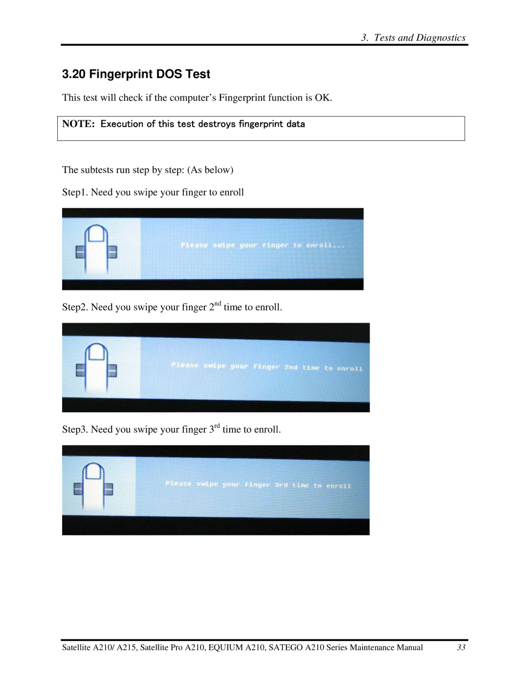 Toshiba a210 manual Fingerprint DOS Test 