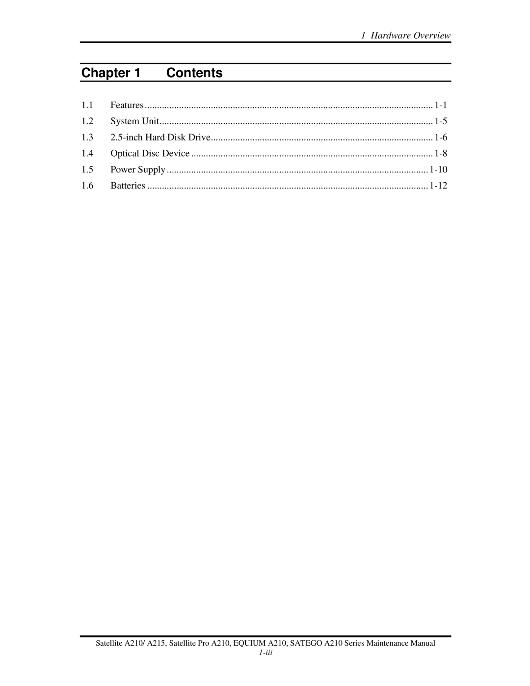 Toshiba a210 manual Chapter Contents 