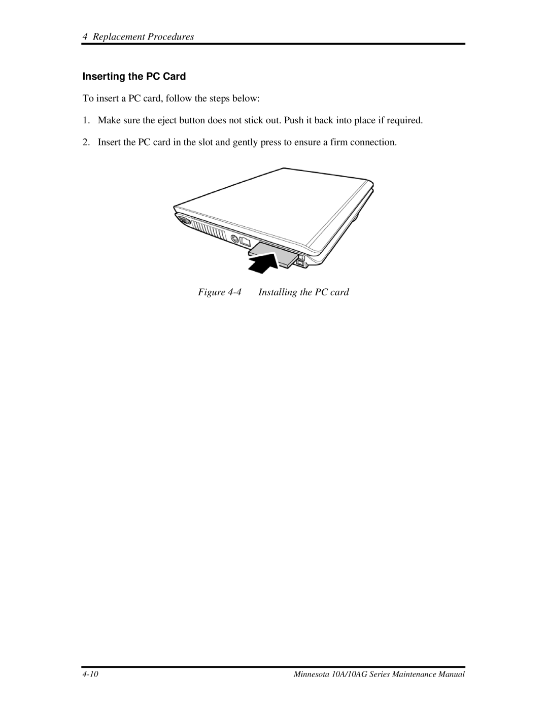 Toshiba a210 manual Inserting the PC Card, Installing the PC card 