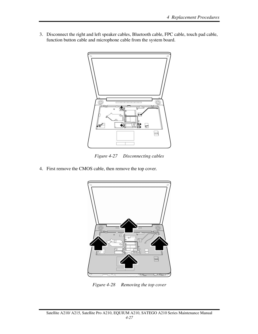 Toshiba a210 manual Disconnecting cables 