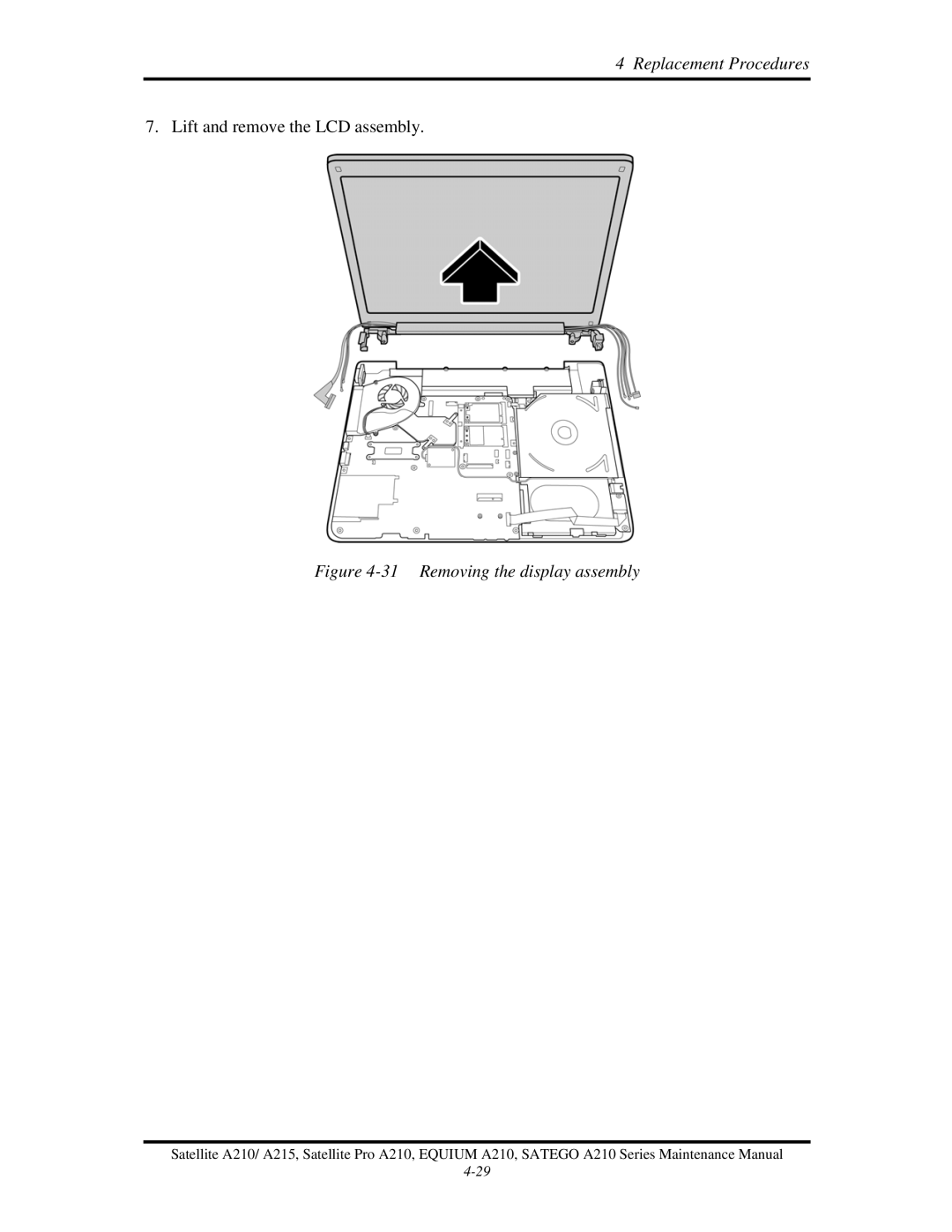 Toshiba a210 manual Removing the display assembly 