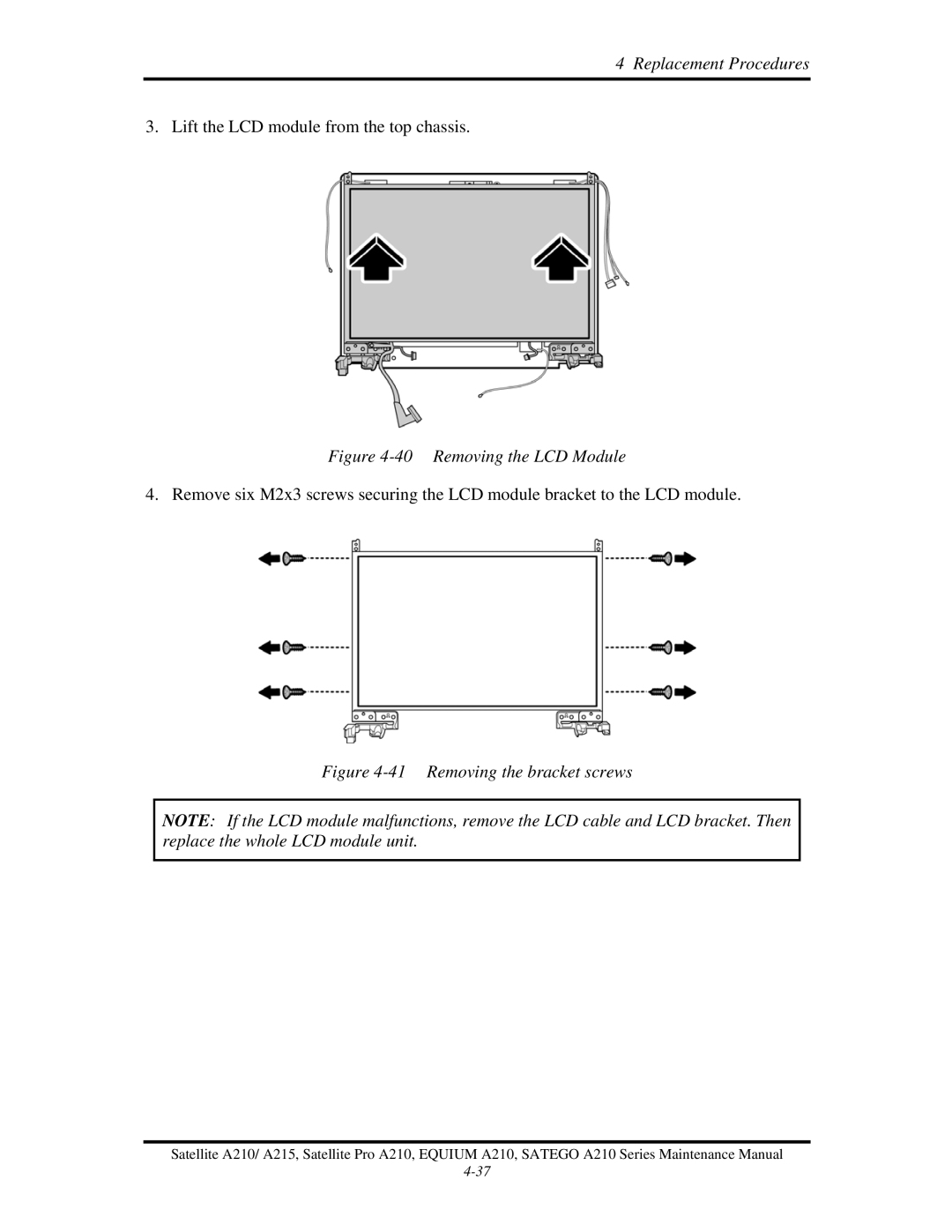 Toshiba a210 manual Removing the LCD Module 