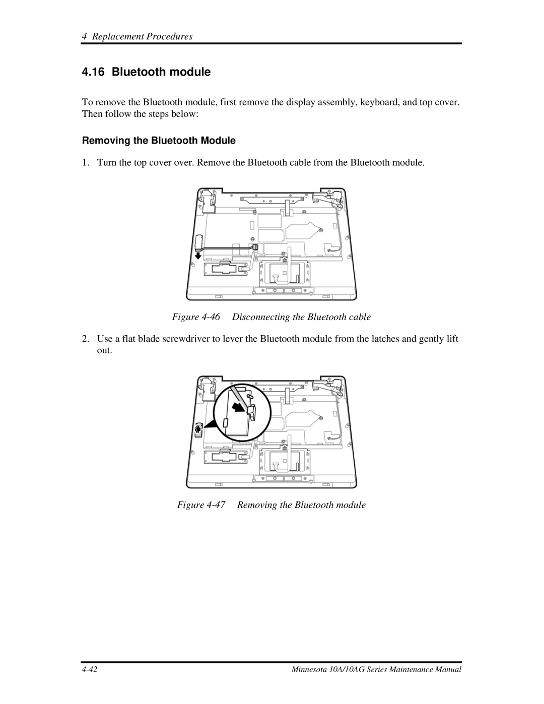 Toshiba a210 manual Bluetooth module, Removing the Bluetooth Module 