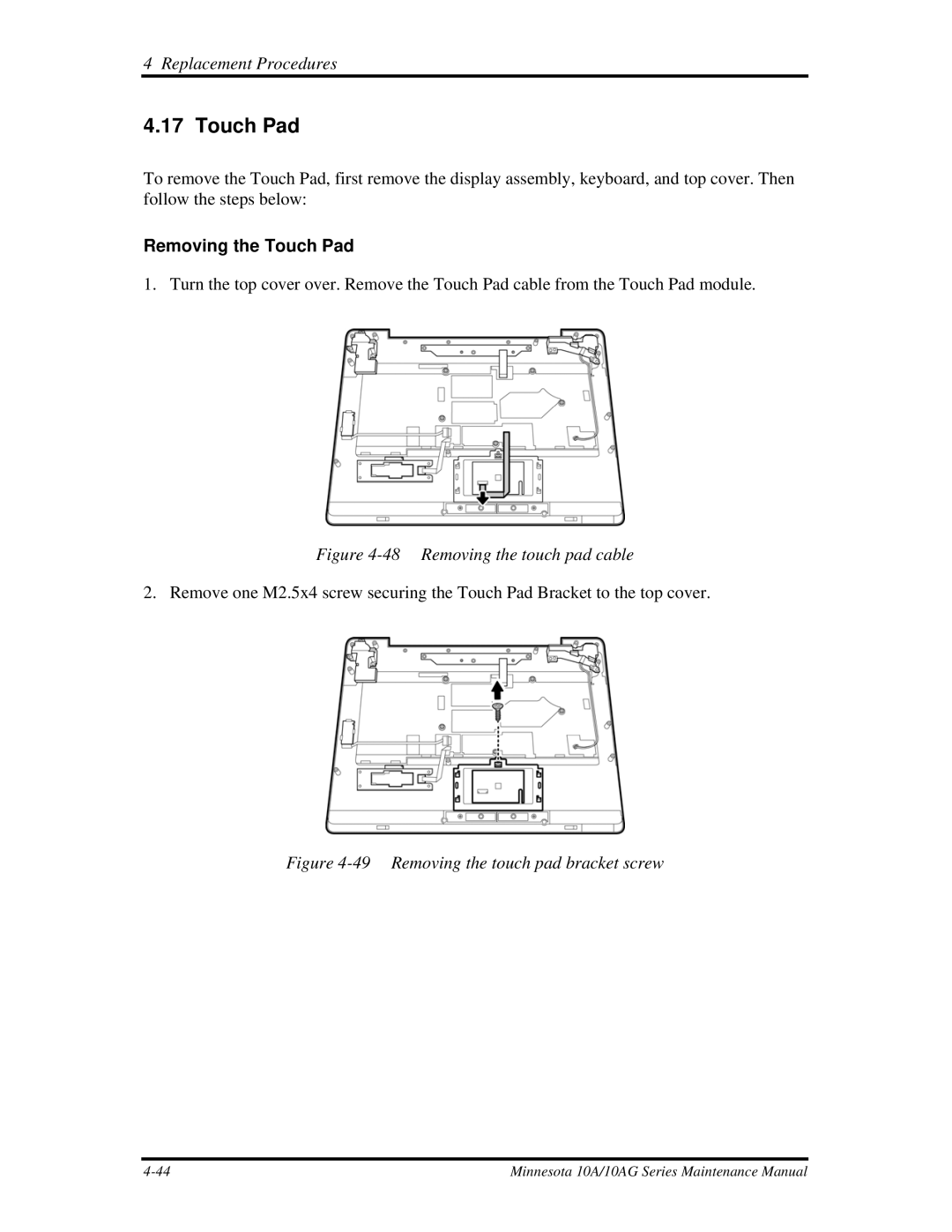 Toshiba a210 manual Removing the Touch Pad 