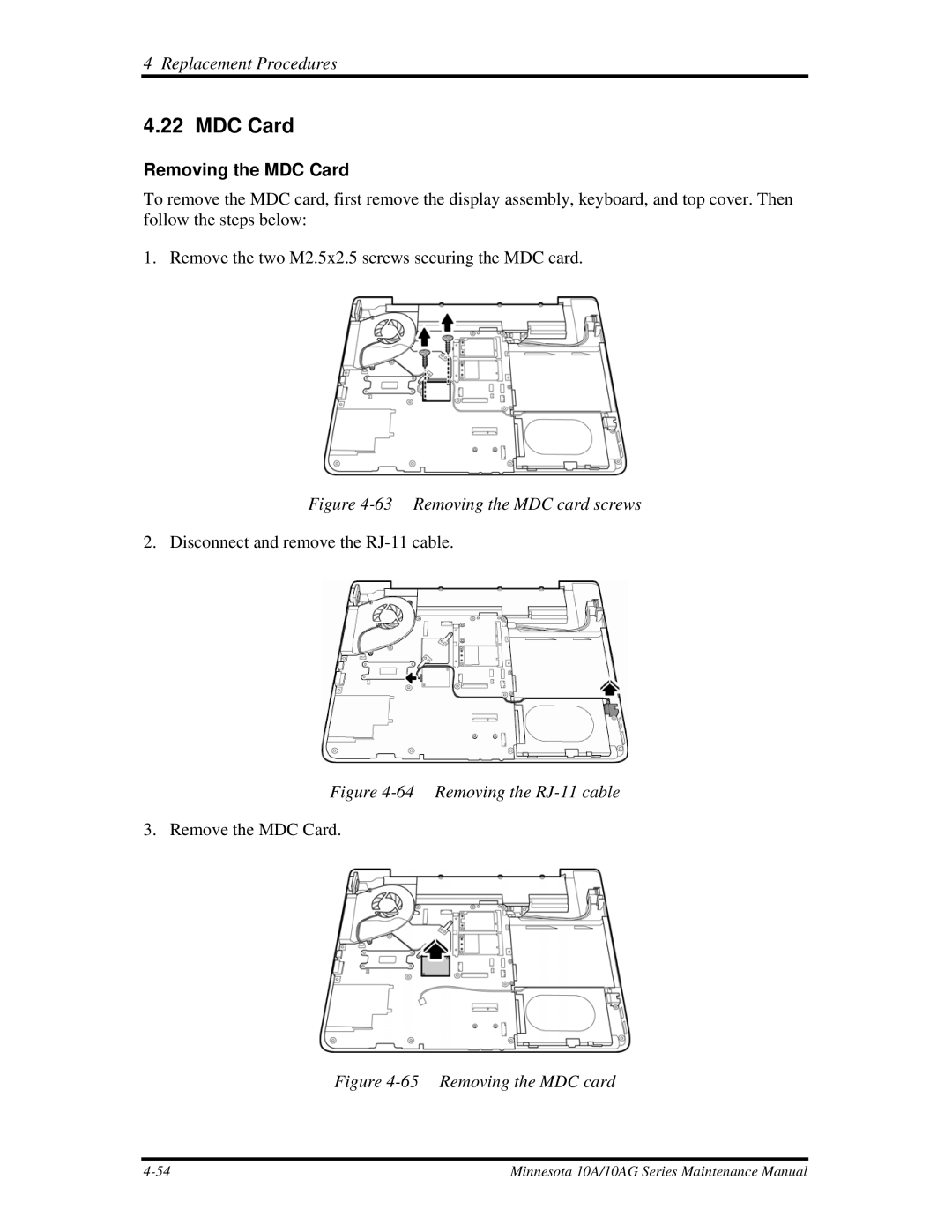 Toshiba a210 manual Removing the MDC Card 