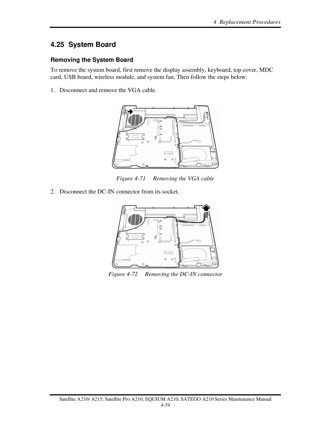 Toshiba a210 manual Removing the System Board 