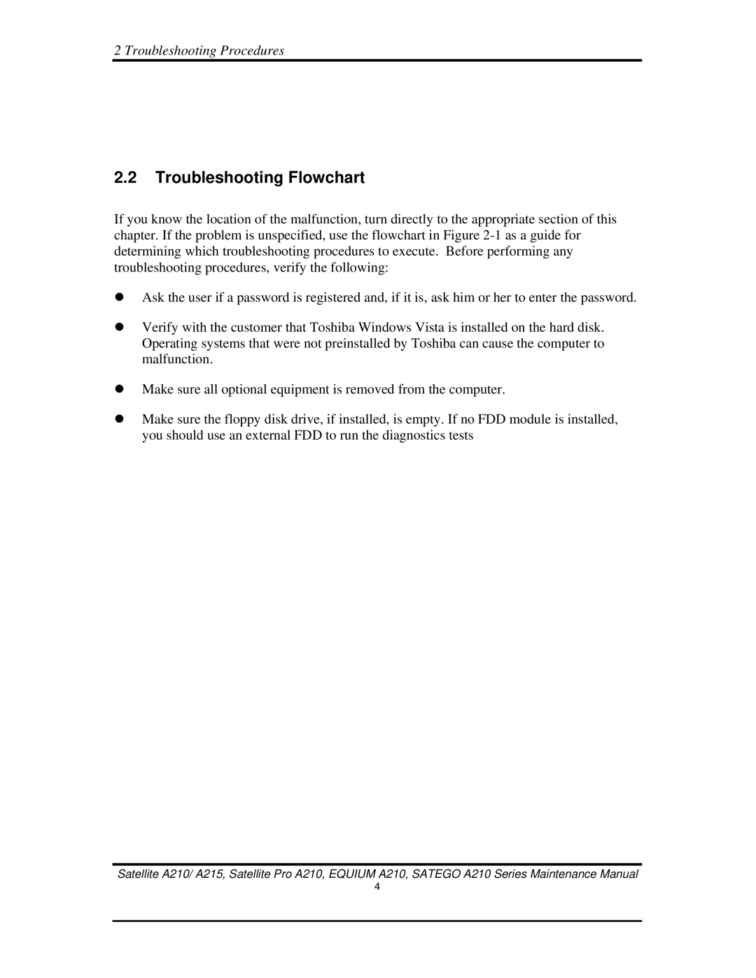 Toshiba a210 manual Troubleshooting Flowchart 