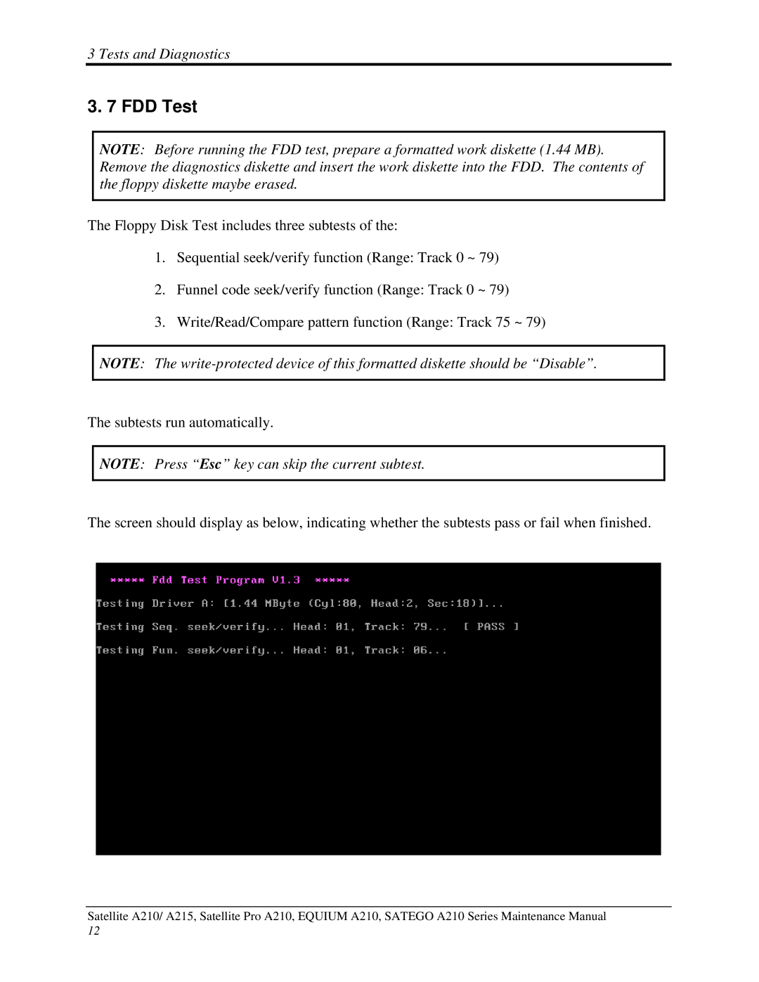 Toshiba a210 manual FDD Test 