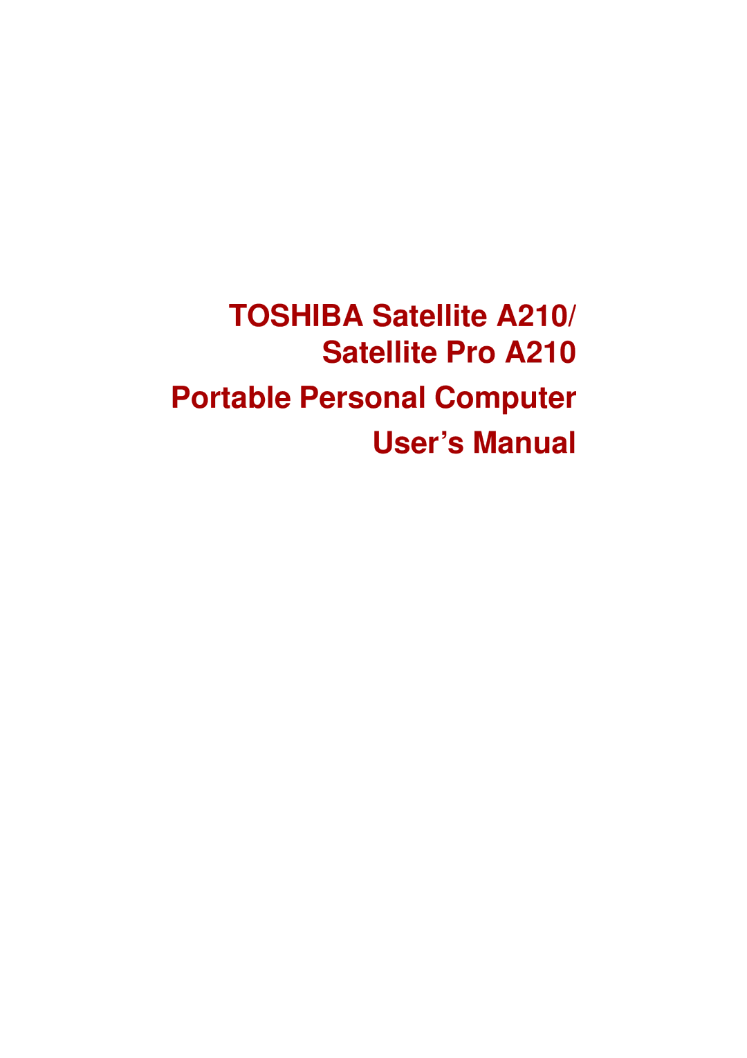 Toshiba a210 user manual 