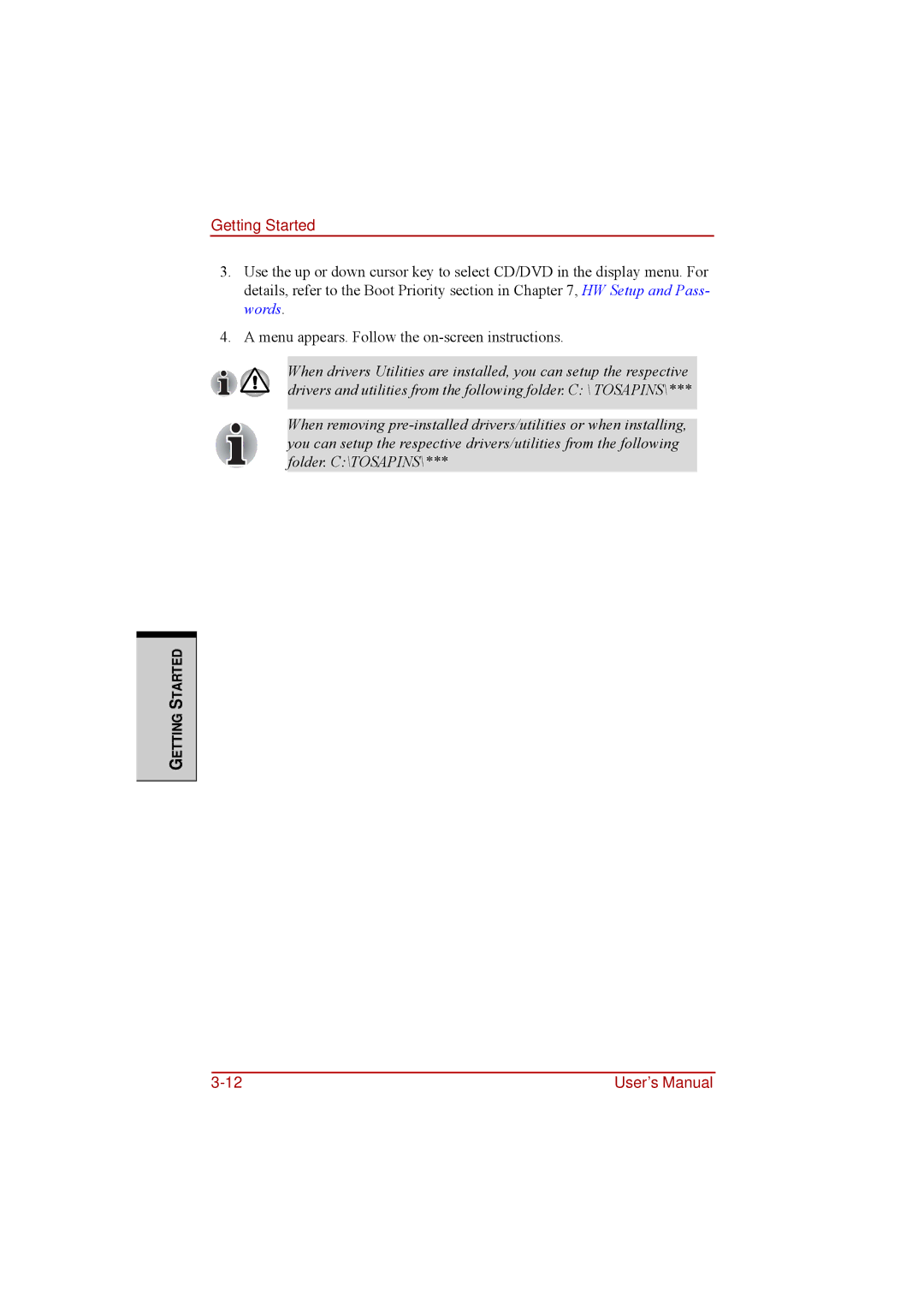 Toshiba a210 user manual Getting Started 