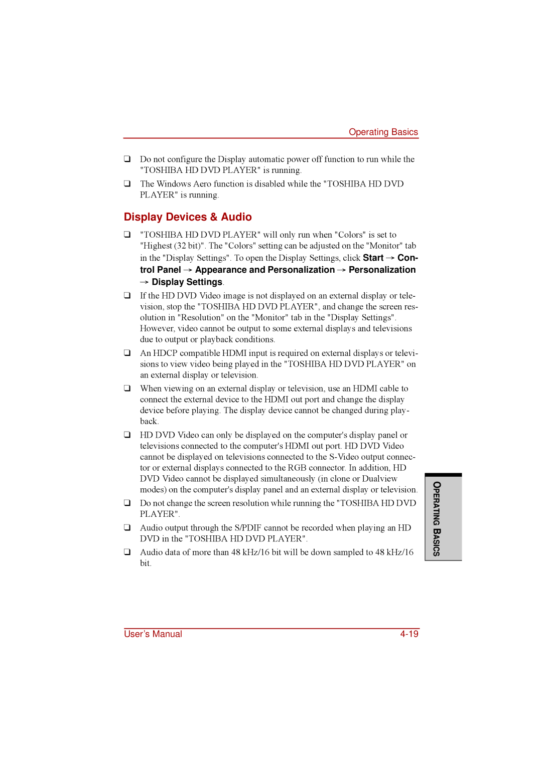 Toshiba a210 user manual Display Devices & Audio 