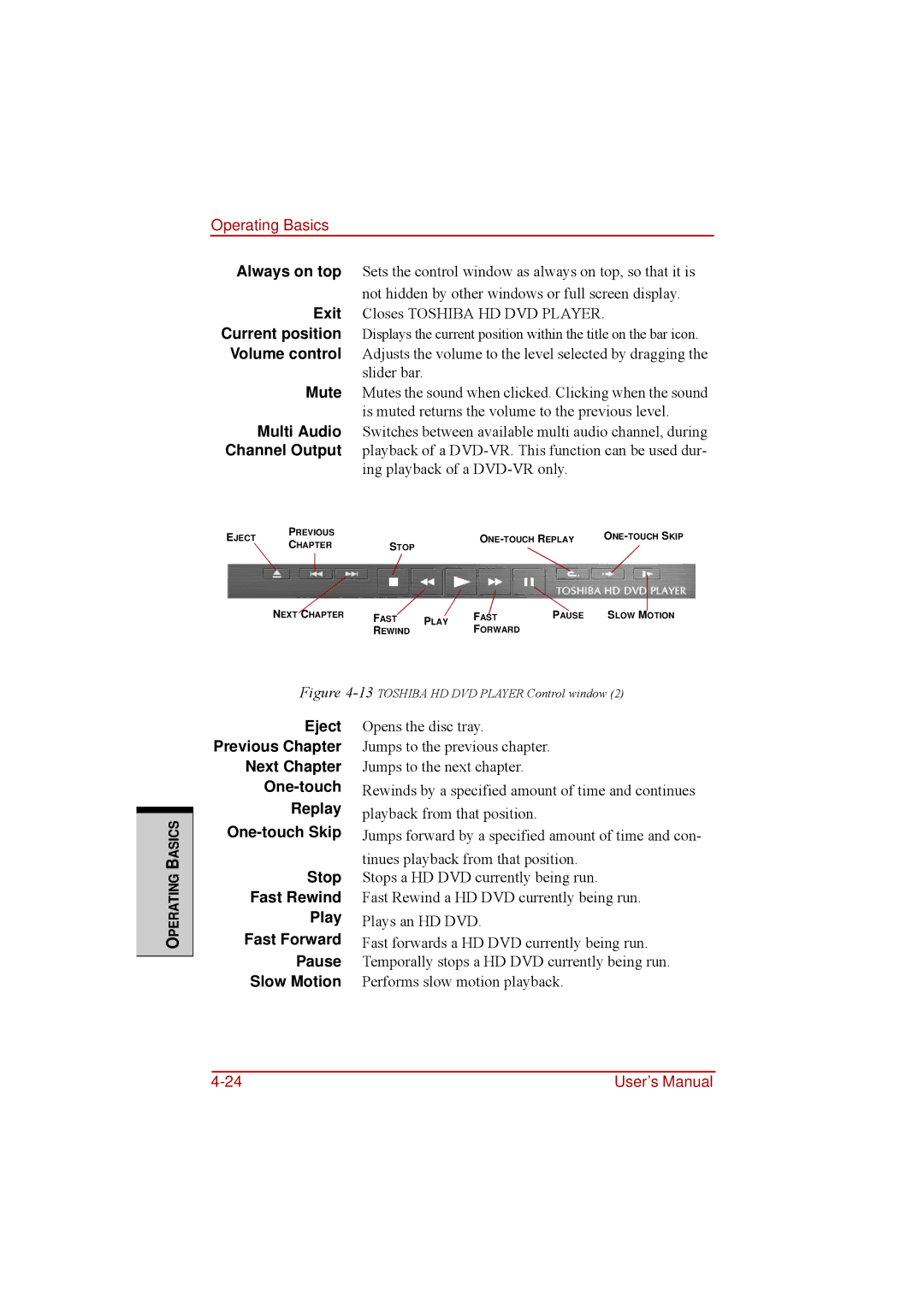 Toshiba a210 user manual 13TOSHIBA HD DVD Player Control window 