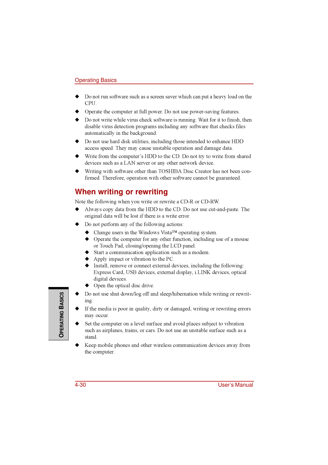 Toshiba a210 user manual When writing or rewriting 