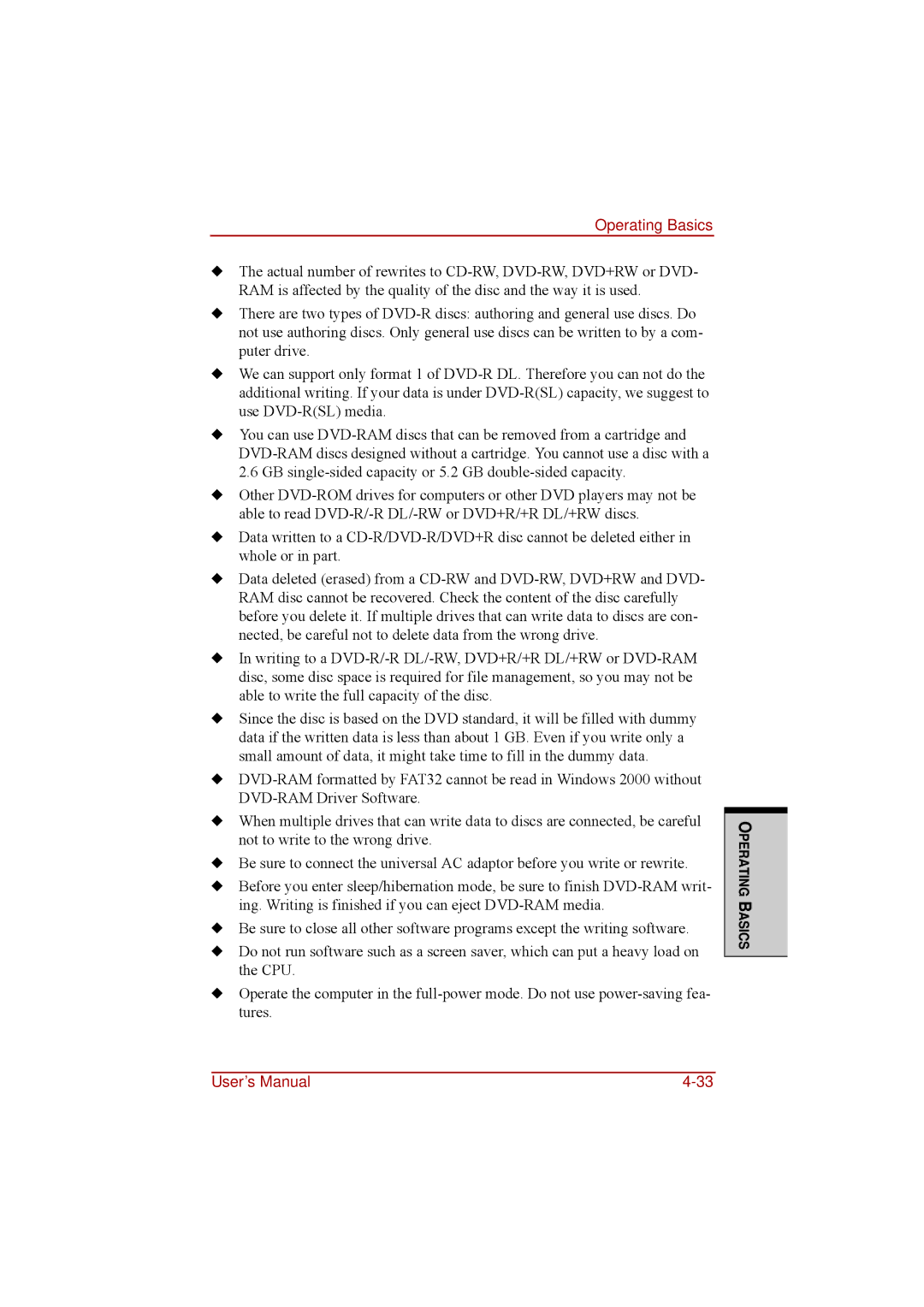 Toshiba a210 user manual Operating Basics 